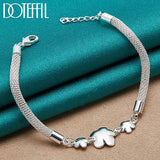 925 Silver Three Plum Rose Flower Bracelet Wedding Jewelry