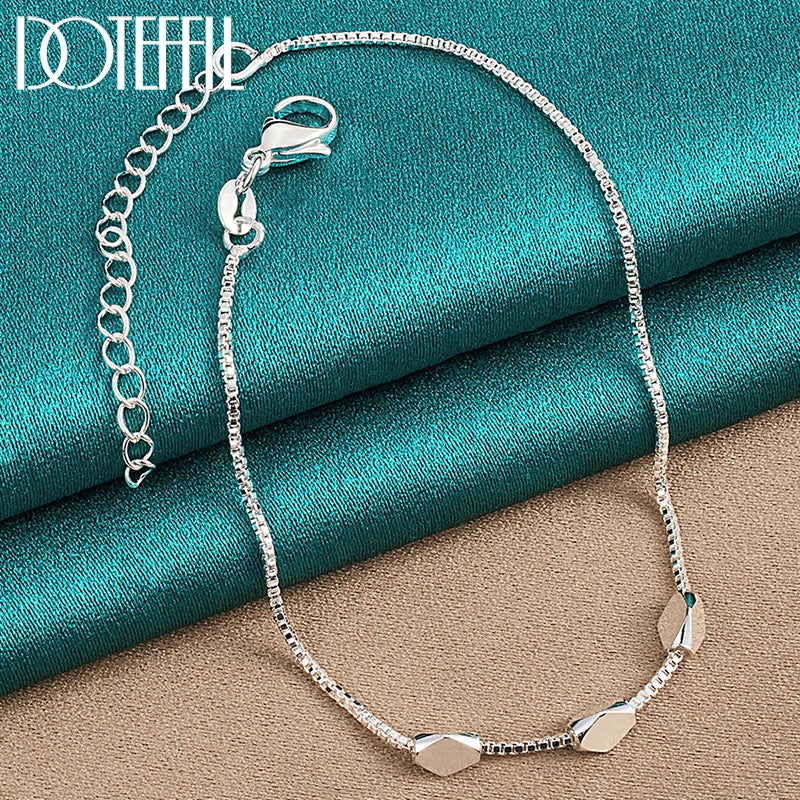 925 Silver Rhombus Beads Bracelet Box Chain Wedding Engagement Party Jewelry