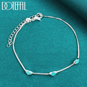 925 Silver Rhombus Beads Bracelet Box Chain Wedding Engagement Party Jewelry