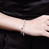 925 Sterling Silver Three Snake Chain Smooth Beads Bean Bracelet