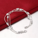 925 Sterling Silver Three Snake Chain Smooth Beads Bean Bracelet