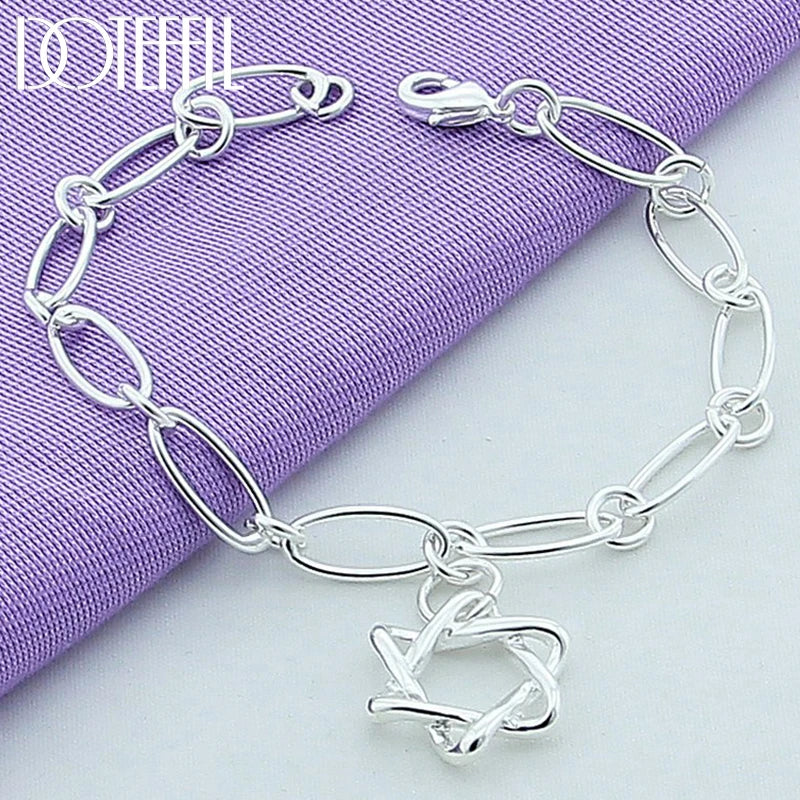 925 Sterling Silver Twist Star Pendant Bracelet Woman Wedding Jewelry