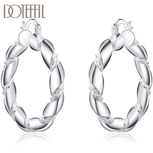 925 Silver Twisted Rope Loop 38mm Circle Hoop Earring Wedding Party Jewelry