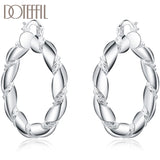 925 Silver Twisted Rope Loop 38mm Circle Hoop Earring Wedding Party Jewelry