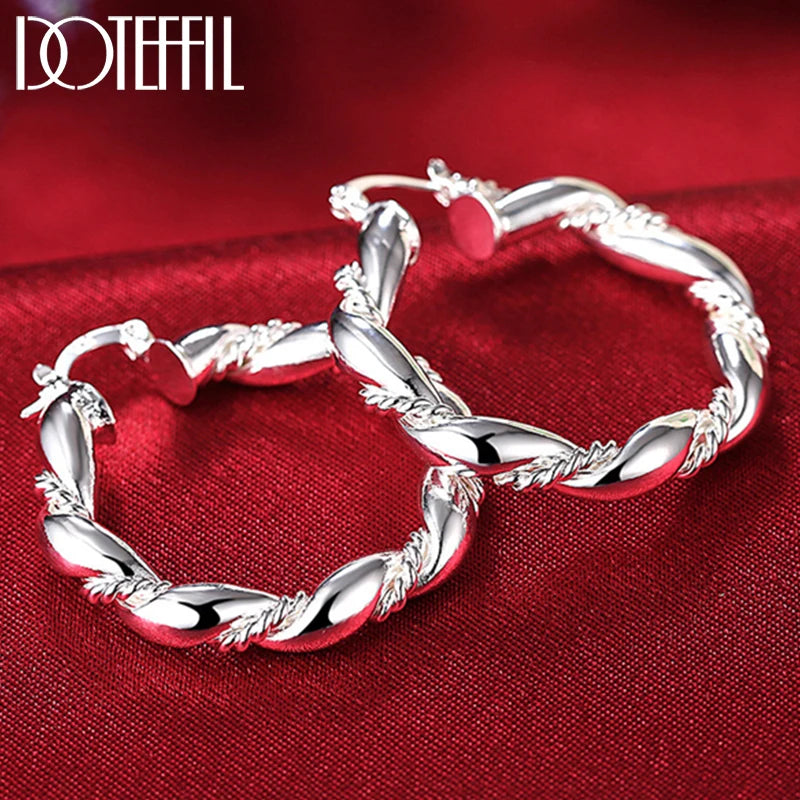 925 Silver Twisted Rope Hoop Earring Party Wedding Jewelry
