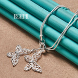 925 Silver Butterfly Pendant Necklace Double Chain Wedding Jewelry