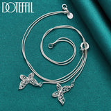 925 Silver Butterfly Pendant Necklace Double Snake Chain Wedding Jewelry