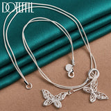 925 Silver Butterfly Pendant Necklace Double Snake Chain Wedding Jewelry