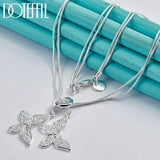 925 Silver Butterfly Pendant Necklace Double Snake Chain Wedding Jewelry