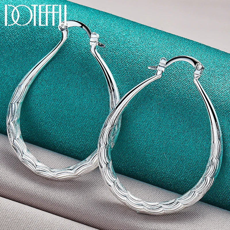 925 Sterling Silver U 39mm Hoop Earring For Women Gift Wedding Jewelry