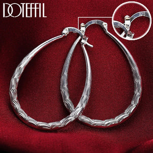 925 Silver U Circle 39mm Hoop Earrings Women Lady Gift Wedding Jewelry
