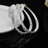925 Silver U Circle 39mm Hoop Earrings Women Lady Gift Wedding Jewelry