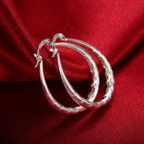 925 Silver U Circle 39mm Hoop Earrings Women Lady Gift Wedding Jewelry