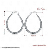 925 Silver U Circle 39mm Hoop Earrings Women Lady Gift Wedding Jewelry