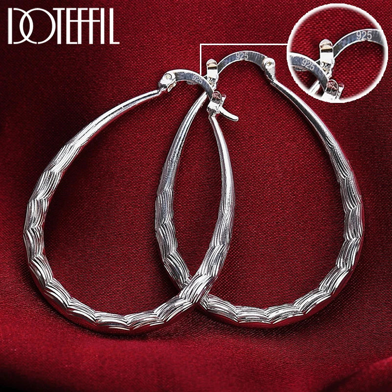 925 Silver U Circle 39mm Hoop Earrings Women Lady Gift Wedding Jewelry