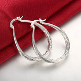 925 Silver U Circle 39mm Hoop Earrings Women Lady Gift Wedding Jewelry