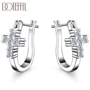 925 Silver U Circle Cross Zircon Earrings Women Gift Charm Wedding Jewelry