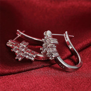 925 Silver U Circle Cross Zircon Earrings Women Gift Charm Wedding Jewelry