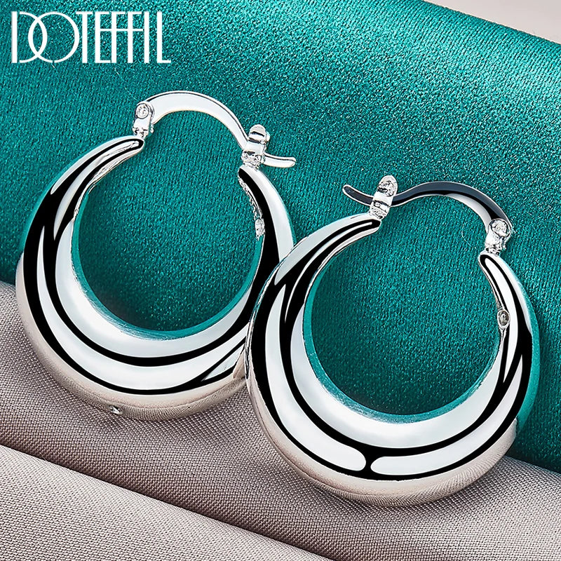 925 Silver U Circle Hoop Earring For Women Party Gift Wedding Jewelry