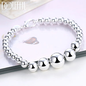 925 Sterling Silver Smooth Bead Bracelet for Women Girl Wedding Engagement