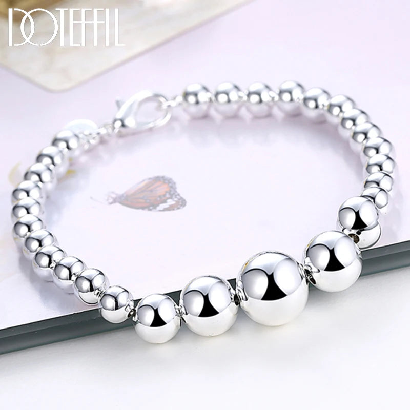 925 Sterling Silver Smooth Bead Bracelet for Women Wedding Jewelry