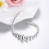 925 Sterling Silver Smooth Bead Bracelet for Women Wedding Jewelry