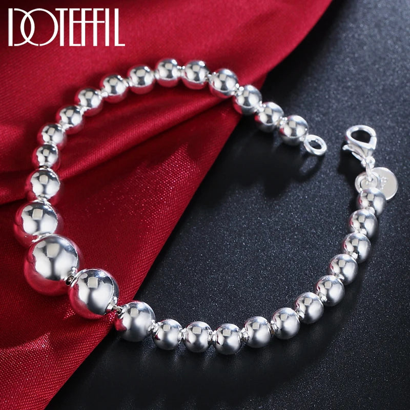 925 Silver Smooth Bead Chain Bracelet for Women Girl Wedding