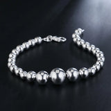 925 Silver Smooth Bead Chain Bracelet for Women Girl Wedding