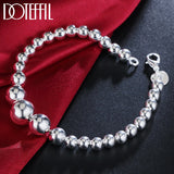 925 Silver Smooth Bead Chain Bracelet for Women Girl Wedding
