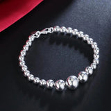 925 Silver Smooth Bead Chain Bracelet for Women Girl Wedding
