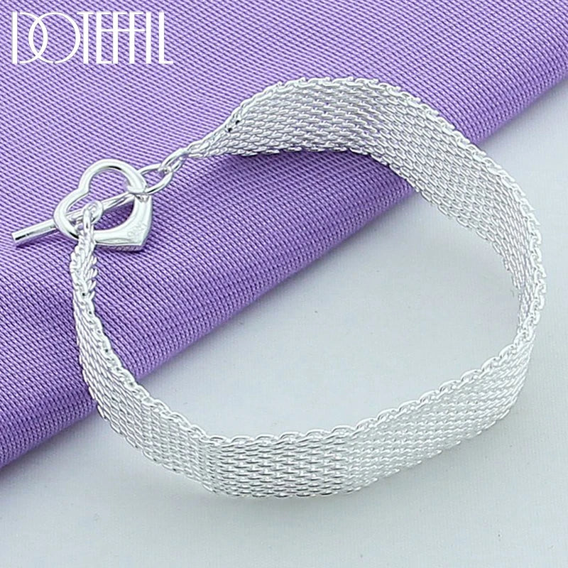 925 Silver Heart Bracelet Watchband for Women