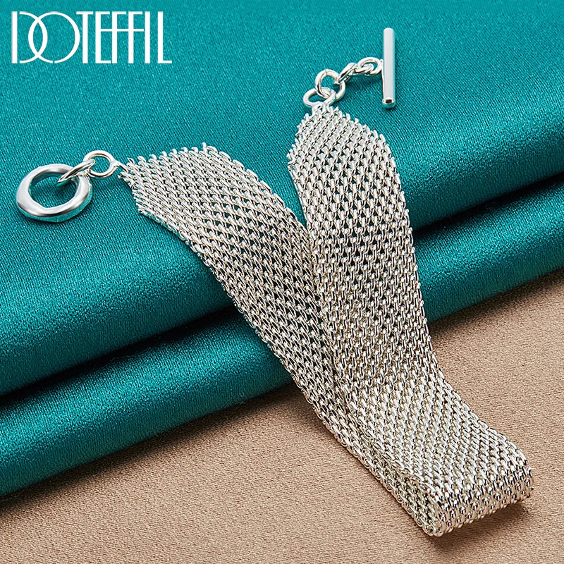 925 Silver Mesh Chain Bracelet Wedding Engagement Jewelry