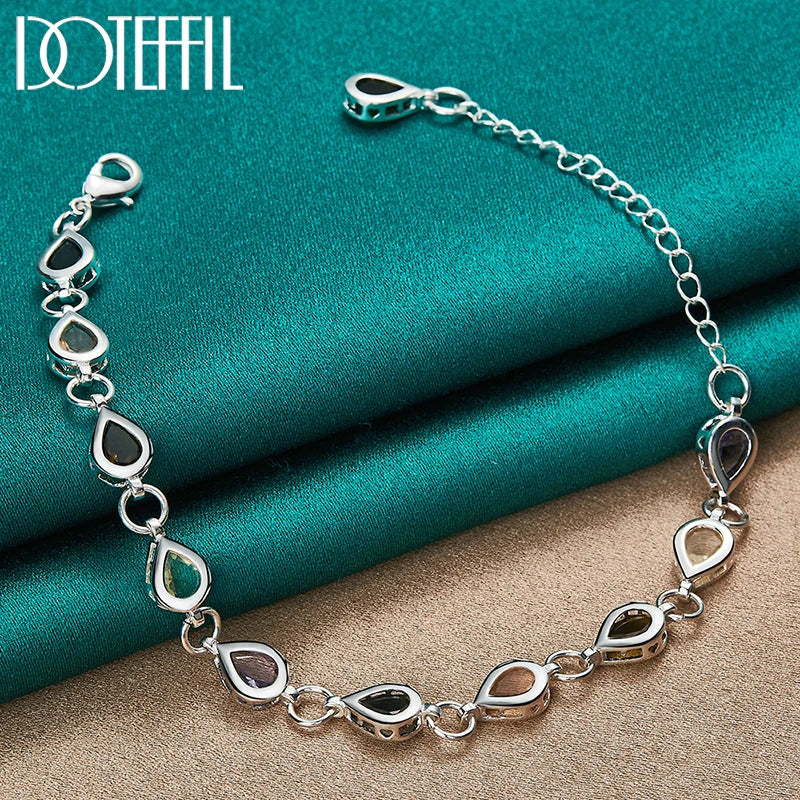 925 Silver Water Drop Zircon Bracelet For Women Wedding Jewelry