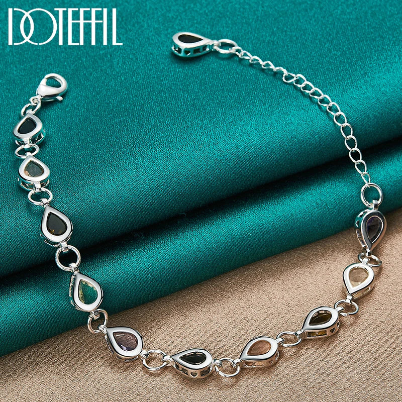 925 Silver Water Drop Zircon Bracelet For Women Wedding Jewelry