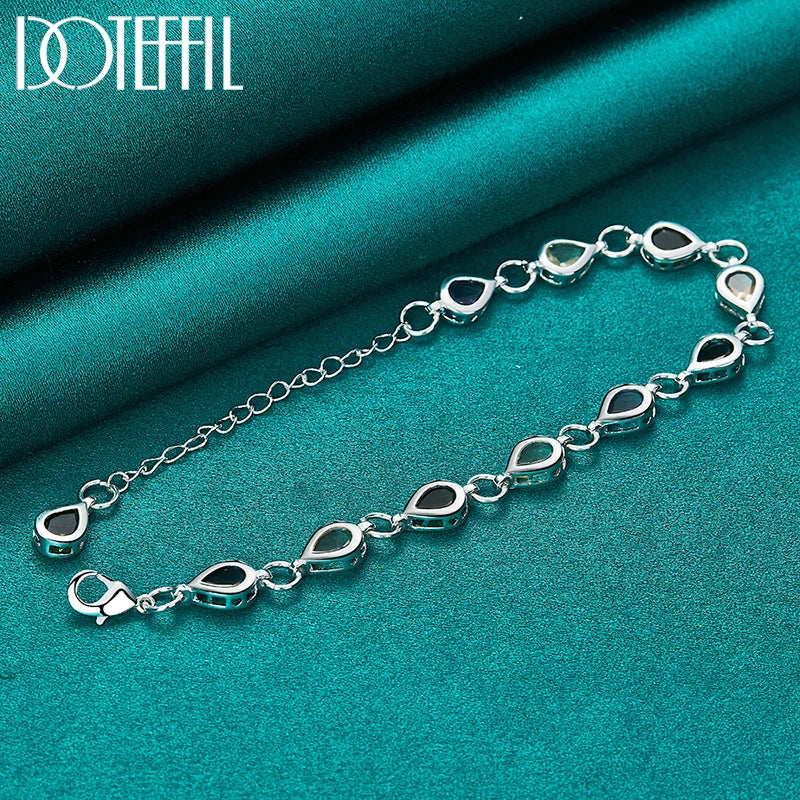 925 Silver Water Drop Zircon Bracelet For Women Wedding Jewelry