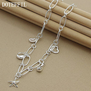 925 Silver Water Drop Heart Star Bean Pendant Necklace Women