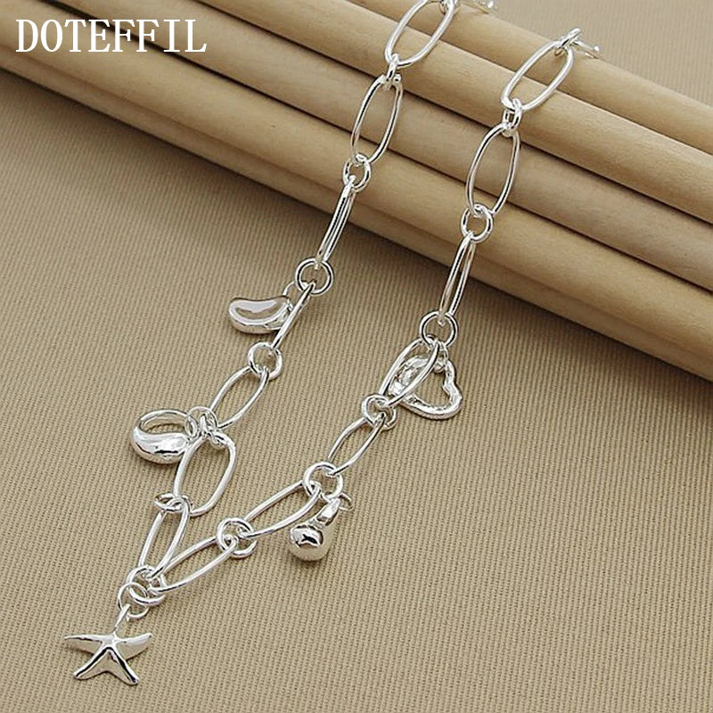 925 Silver Water Drop Heart Star Bean Pendant Necklace Women