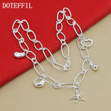 925 Silver Water Drop Heart Star Bean Pendant Necklace Women