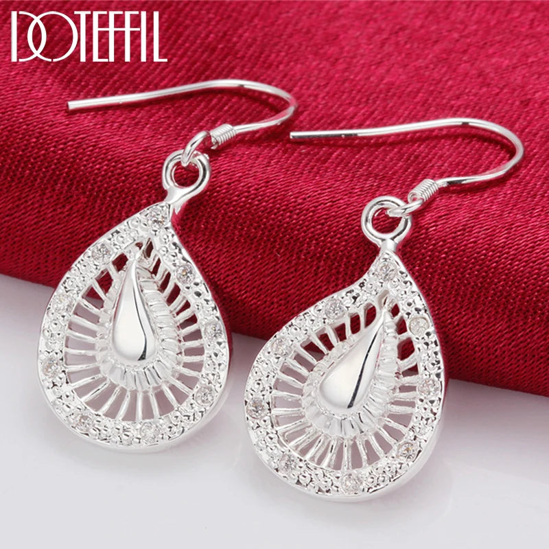 925 Silver Water Droplets Drop Earring Wedding Jewelry