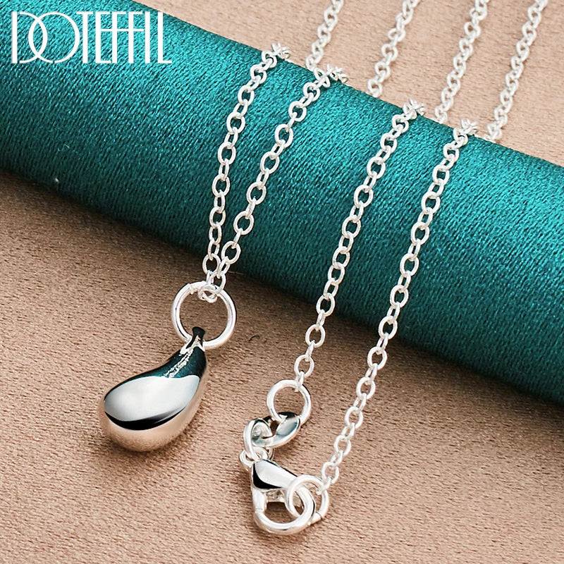 925 Silver Water Droplets Pendant Necklace 22 Inch Chain Wedding Jewelry