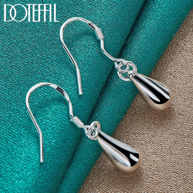 925 Silver Water Droplets Drop Earrings Wedding Engagement Party Jewelry