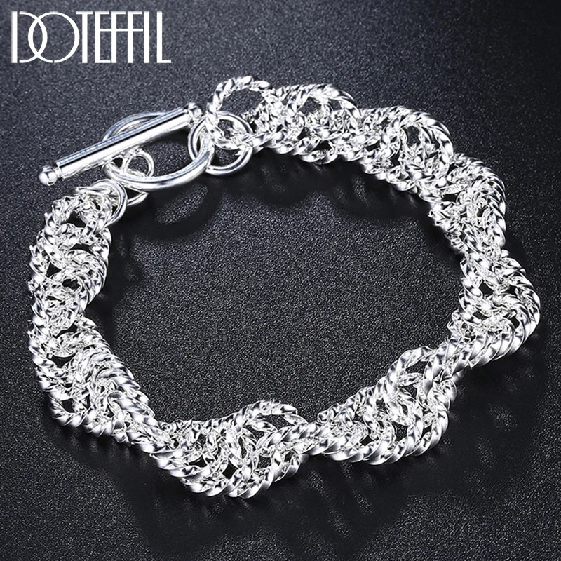 925 Silver Water Wave Circle Chain Bracelet Charm Jewelry