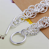 925 Silver Water Wave Circle Chain Bracelet Charm Jewelry