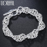 925 Silver Water Wave Circle Chain Bracelet Charm Jewelry