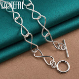 925 Silver Wave Chain OT Button Necklace Charm Wedding Jewelry
