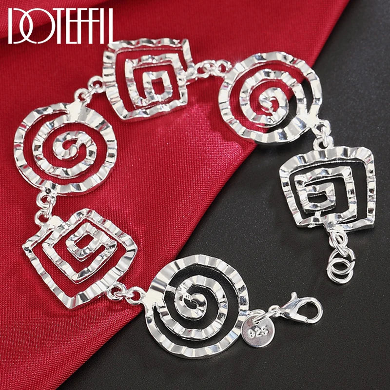 925 Silver Wave Whorl Bracelet Women Wedding Engagement