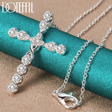 925 Silver Zircon Cross Necklace 18-30 Inch Chain Wedding Charm Jewelry