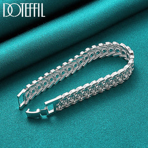 925 Silver Wide Wristband Bracelet Chain Wedding Jewelry