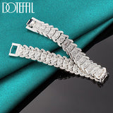 925 Silver Wide Wristband Bracelet Chain Wedding Jewelry