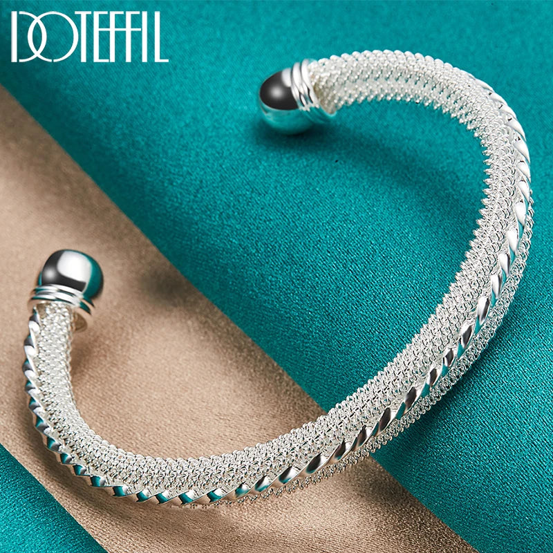 925 Silver Woven Mesh Bangle Bracelet Wedding Charm Party Jewelry